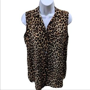 NWOT Equipment leopard/ cheetah print button down sleeveless blouse 100% silk